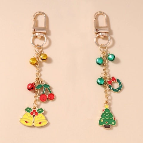 Portachiavi in Metallo di Natale Placcato Oro Smalto Campana Ciliegia Albero Ghirlanda Ciondolo Borsa Regalo Donna