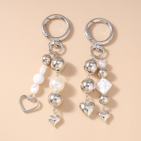 Mode Harz Legierung Künstliche Perle Herz Perlen Schlüsselanhänger Für Damen Mädchen Silber Farbe Liebe Anhänger Tasche Charme