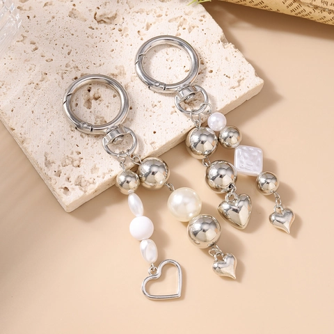 Mode Harz Legierung Künstliche Perle Herz Perlen Schlüsselanhänger Für Damen Mädchen Silber Farbe Liebe Anhänger Tasche Charme