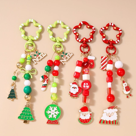 Portachiavi con Perline di Natale in Lega di Zinco Babbo Natale Albero di Natale Ciondolo in Smalto Decorazione per Borsa Regalo