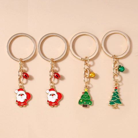 Llaveros de Navidad de Aleación de Zinc Esmalte Papá Noel Árbol de Navidad Colgante de Campana Llavero Regalo Festivo para Mujeres Niños