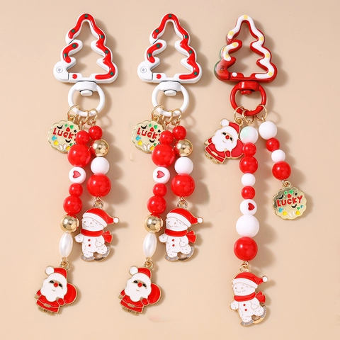 Portachiavi con Perline di Natale Con Babbo Natale Pupazzo di Neve Lucky Piastra di Lettere Smalto Lega Chiusura ad Albero di Natale