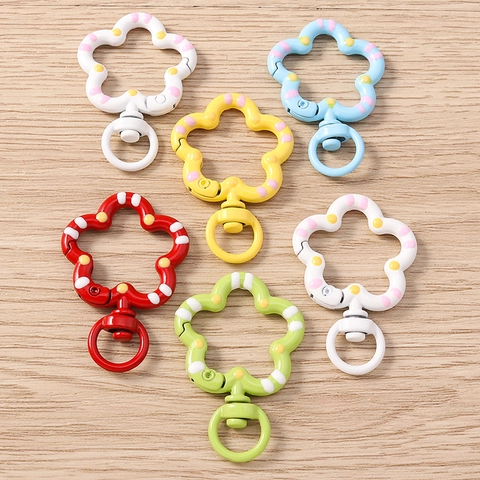 Creative Alloy Flower Keychain Swivel Hook Pendant Colorful Polka Dot Pattern DIY Craft Accessories Bag Hanging Clasp For Women