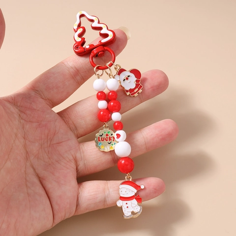 Portachiavi con Perline di Natale Con Babbo Natale Pupazzo di Neve Lucky Piastra di Lettere Smalto Lega Chiusura ad Albero di Natale