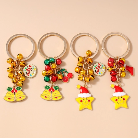 Portachiavi di Natale in Lega con Campana Stella Ciliegia Calza Lucky Tag Smalto Ciondolo Festivo per Borsa Regalo Donna