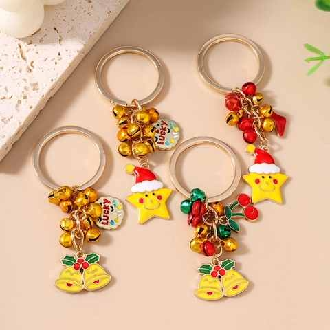 Portachiavi di Natale in Lega con Campana Stella Ciliegia Calza Lucky Tag Smalto Ciondolo Festivo per Borsa Regalo Donna
