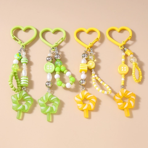 Portachiavi con Perline alla Moda Pendente per Borsa Fibbia a Cuore Dolce Lecca-lecca Stella Vortice Bottone Fetta di Limone Resina Acrilico Accessori per Donna Ragazza