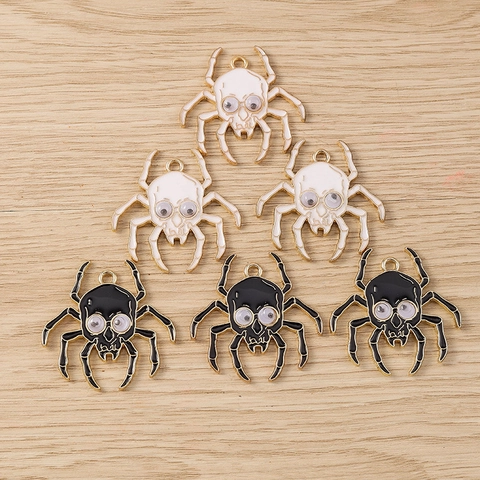 Halloween Spider Skull Charms With 3D Moving Eyes Metal Alloy Enamel Pendants For DIY Jewelry Making Earrings Necklace Keychain Decor