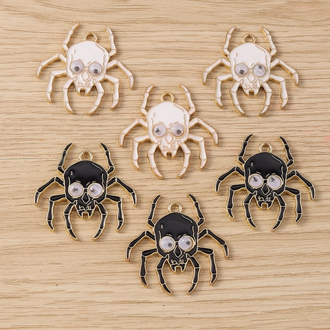 Halloween Spider Skull Charms With 3D Moving Eyes Metal Alloy Enamel Pendants For DIY Jewelry Making Earrings Necklace Keychain Decor