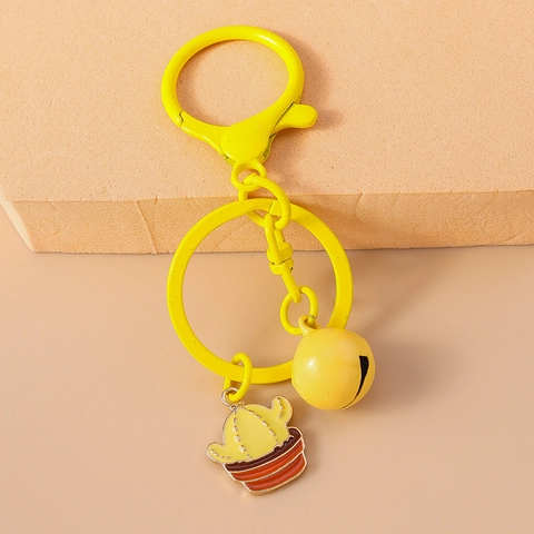 Simpatico Portachiavi in Lega Smaltata a Forma di Cactus Giallo in Vaso Con Campanella Ciondolo Creativo per Borsa Regalo Gioielli Donna