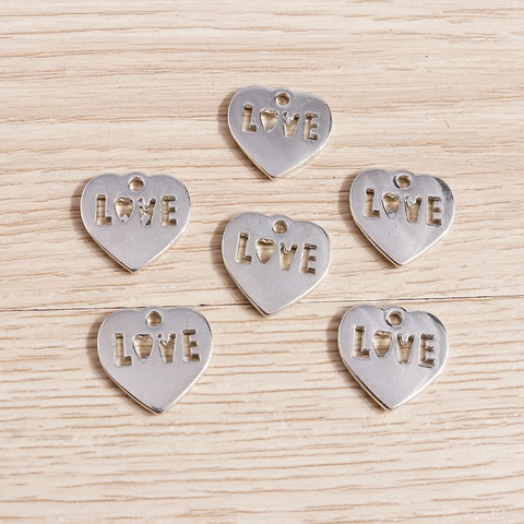 Silver Alloy Heart LOVE Hollow Engraved Pendants For DIY Necklace Bracelet Making Romantic Jewelry Accessories Findings