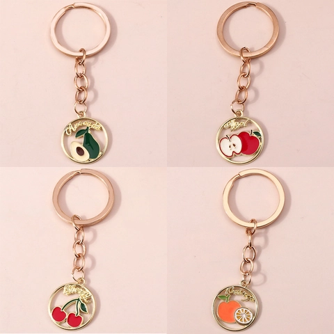 Simpatico Portachiavi a Forma di Frutta in Lega di Zinco Smalto Avocado Mela Ciliegia Arancia Ciondolo Oro per Borsa