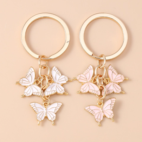 Moderno Portachiavi a Farfalla in Lega di Zinco Smaltato Dolce Pendente Tripla Farfalla Anello Chiave Ciondolo Borsa Regalo Decorativo