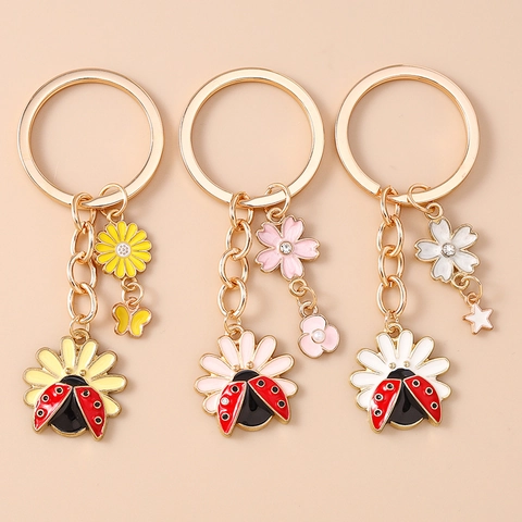 Zinklegierung Marienkäfer Gänseblümchen Schlüsselanhänger Emaille Tier Schmetterling Taschenanhänger Damen Schmuck Geschenk