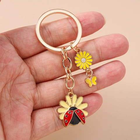 Zinklegierung Marienkäfer Gänseblümchen Schlüsselanhänger Emaille Tier Schmetterling Taschenanhänger Damen Schmuck Geschenk