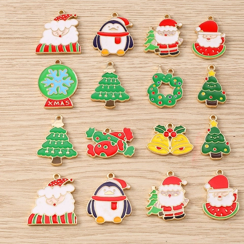 Kerstmis Legering Emaille Hangers Voor DIY Sieraden Maken Kerstman Kerstboom Bel Snoep Sneeuwbol Charms Vakantie Accessoire
