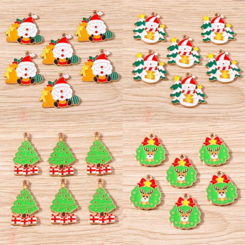 Kerst Emaille Legering Hangers Voor DIY Sieraden Maken Kerstman Sneeuwpop Eland Druppelolie Charms Voor Ketting Armband Oorbellen