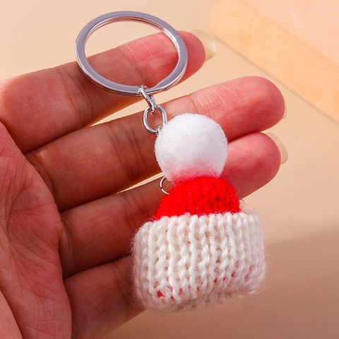Portachiavi con Cappello di Natale Lavorato a Maglia Pompon Mini Berretto di Babbo Natale Ciondolo per Borsa Decorazione Festiva Regalo per Donna Uomo