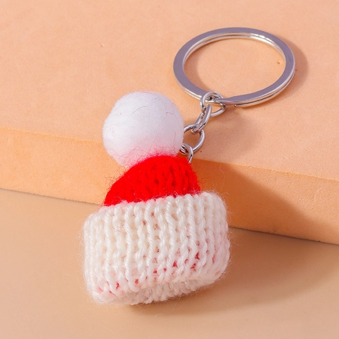 Portachiavi con Cappello di Natale Lavorato a Maglia Pompon Mini Berretto di Babbo Natale Ciondolo per Borsa Decorazione Festiva Regalo per Donna Uomo