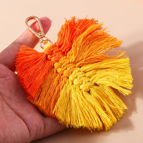 Boho Handgemachte Baumwolle Gewebte Blatt Schlüsselanhänger Zinklegierung Quaste Tasche Anhänger Für Damen Ethno Mode Rucksack Schmuck Zubehör