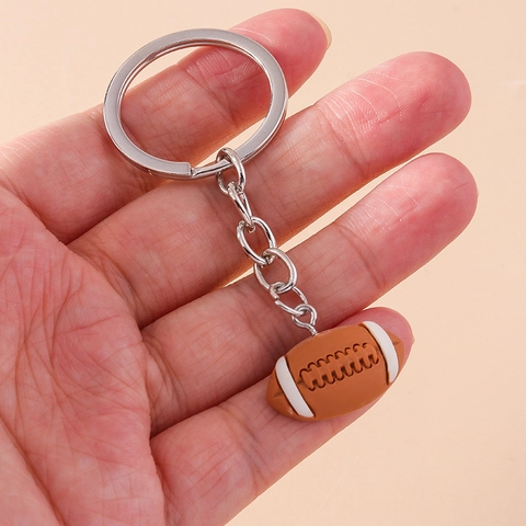Sports Theme Keychain Creative Resin Football Basketball American Football Ball Pendant Bag Charm Gift Key Ring For Fans