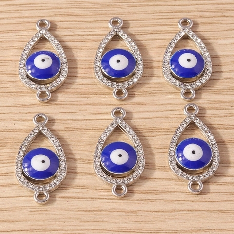 Zinklegierung Strass Böser Blick Charms Für Schmuckherstellung Hand Der Fatima Herzform Verbinder Emaille DIY Anhänger Zubehör