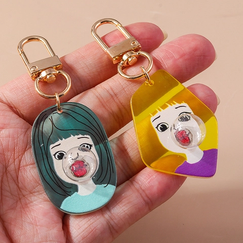 Kreatives Cartoon Blasen Blasendes Mädchen Schlüsselanhänger Harz Figur Anhänger Lustiger Schlüsselring Für Damen Taschenzubehör