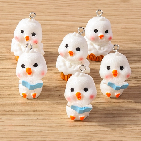 Simpatici Pulcini Animati Lettura Libro Cupcake Animali Lega Zinco Ciondoli Per DIY Collana Bracciale Portachiavi Accessori