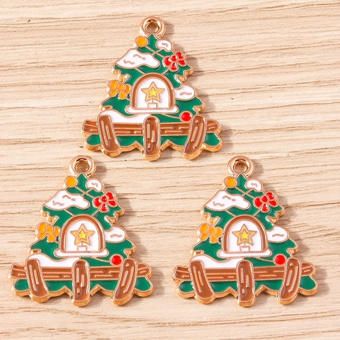 Pendenti a Forma di Casa dell'Albero di Natale in Lega di Smalto Per la Creazione di Gioielli Fai-da-te Collana Bracciale Portachiavi