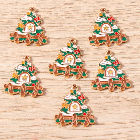 Pendenti a Forma di Casa dell'Albero di Natale in Lega di Smalto Per la Creazione di Gioielli Fai-da-te Collana Bracciale Portachiavi