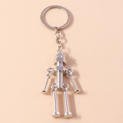 Kreativer Industrie Punk Metall Roboter Schlüsselanhänger Schraube Mutter Design Silber Zinklegierung Tasche Anhänger Mode Schlüsselring