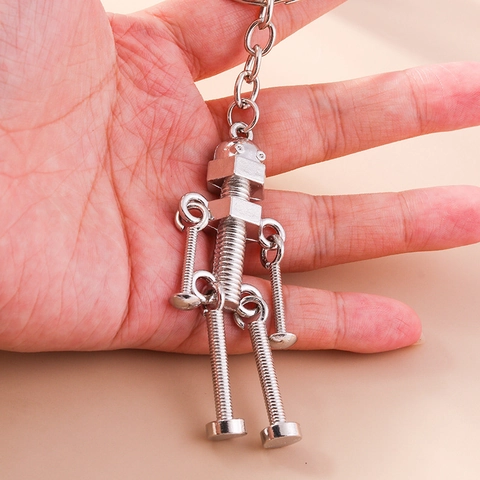 Kreativer Industrie Punk Metall Roboter Schlüsselanhänger Schraube Mutter Design Silber Zinklegierung Tasche Anhänger Mode Schlüsselring