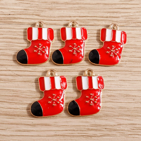 Christmas DIY Enamel Alloy Charms Rhinestone Stocking Candy Cane Bell Pendants For Jewelry Making Keychain Accessories