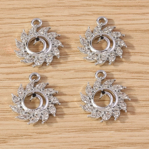 Fashion DIY Zinc Alloy Rhinestone Peacock Swan Sunburst Pendants For Necklace Bracelet Keychain Jewelry Making Accessories