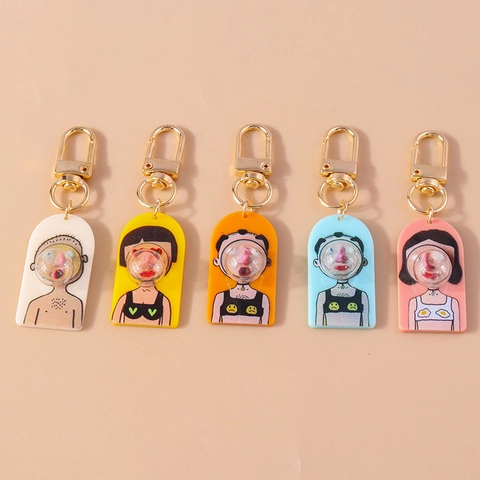 Creative Ugly Cute Cartoon Character Keychain With 3D Bubble Face Acrylic Resin Bag Pendant For Kids Friends Gift