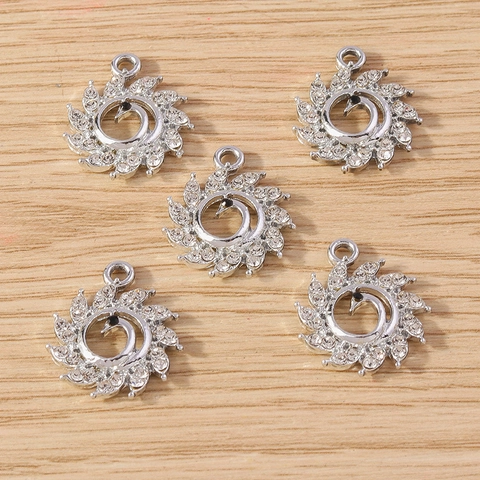 Fashion DIY Zinc Alloy Rhinestone Peacock Swan Sunburst Pendants For Necklace Bracelet Keychain Jewelry Making Accessories