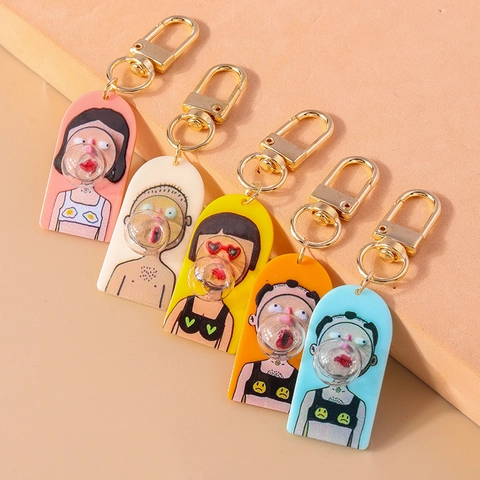 Creative Ugly Cute Cartoon Character Keychain With 3D Bubble Face Acrylic Resin Bag Pendant For Kids Friends Gift