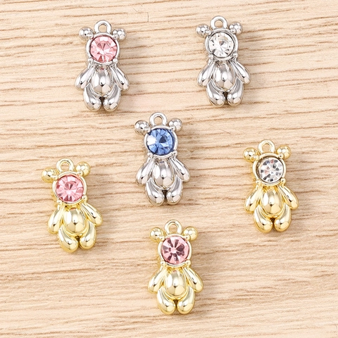 Zinklegierung Strass Bär Form Anhänger Charm Für DIY Schmuckherstellung Halskette Armband Schlüsselanhänger Tier Zubehör
