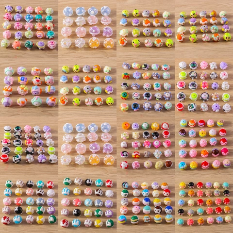 Mixed Pattern Resin Beads For DIY Jewelry Making Heart Letter Cartoon Printed Acrylic Spacer Beads For Bracelet Accessories