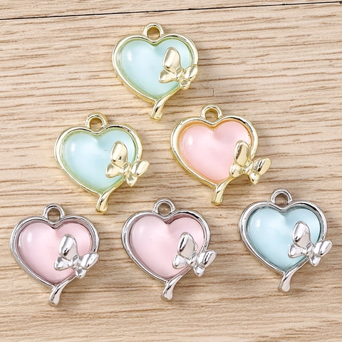 Fashion Zinc Alloy Heart Shaped Pendants With Butterfly Decoration Artificial Cat Eye Stone For DIY Jewelry Making Accessories
