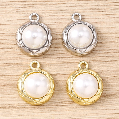 Zinc Alloy Artificial Pearl Pendant Charms Quilted Border Round Waterdrop Shape For DIY Jewelry Making Necklaces Earrings