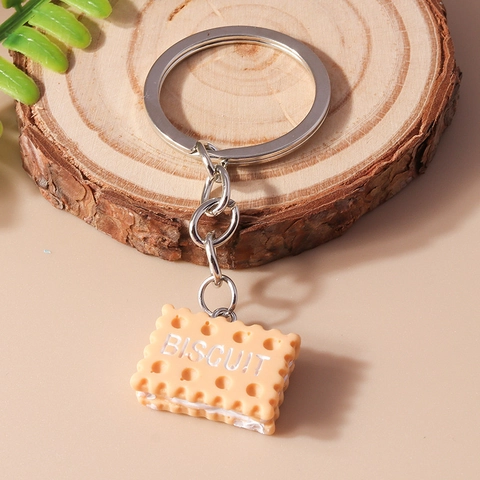 Simulation Biscuit Keychain Realistic Square Food Resin Key Ring Fashion Cream Cookie Bag Pendant For Women Kids Gift