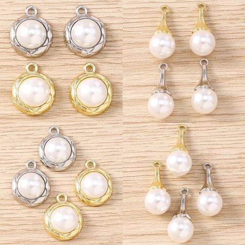 Zinc Alloy Artificial Pearl Pendant Charms Quilted Border Round Waterdrop Shape For DIY Jewelry Making Necklaces Earrings