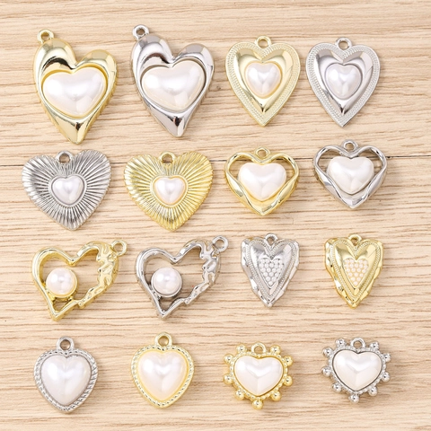 Irregular Heart Shaped Alloy Pendant With Imitation Artificial Pearl Elegant DIY Jewelry Making Charms For Necklace Bracelet Earrings Accessories Women