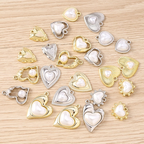 Irregular Heart Shaped Alloy Pendant With Imitation Artificial Pearl Elegant DIY Jewelry Making Charms For Necklace Bracelet Earrings Accessories Women