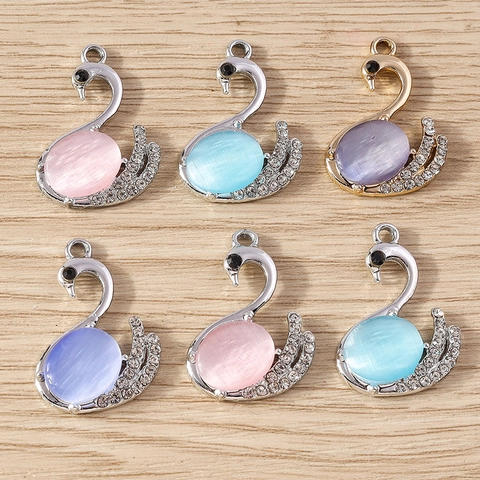 Elegante Pendente a Forma di Cigno in Lega con Pietra Occhio di Gatto e Strass Accessori Gioielli Fai da Te Donna