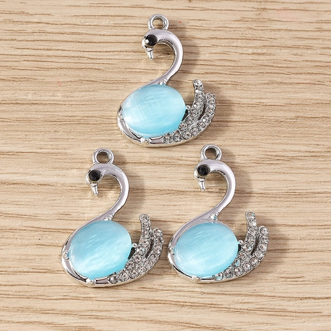 Elegante Pendente a Forma di Cigno in Lega con Pietra Occhio di Gatto e Strass Accessori Gioielli Fai da Te Donna