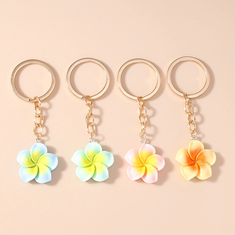 Llavero de Resina con Flor de Plumeria Colgante para Bolso con Degradado de Color y Anillo de Metal Dorado Accesorios Mujer