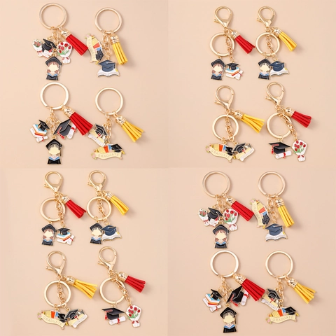 Graduation Season Metal Keychain Zinc Alloy Bachelor Cap Diploma Certificate Tassel Pendant Graduate Memorial Gift Accessory