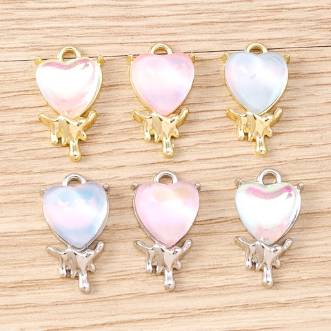 Liquid Metal Drip Heart Pendants Alloy Iridescent Resin Charms For DIY Necklace Bracelet Earrings Jewelry Making Women